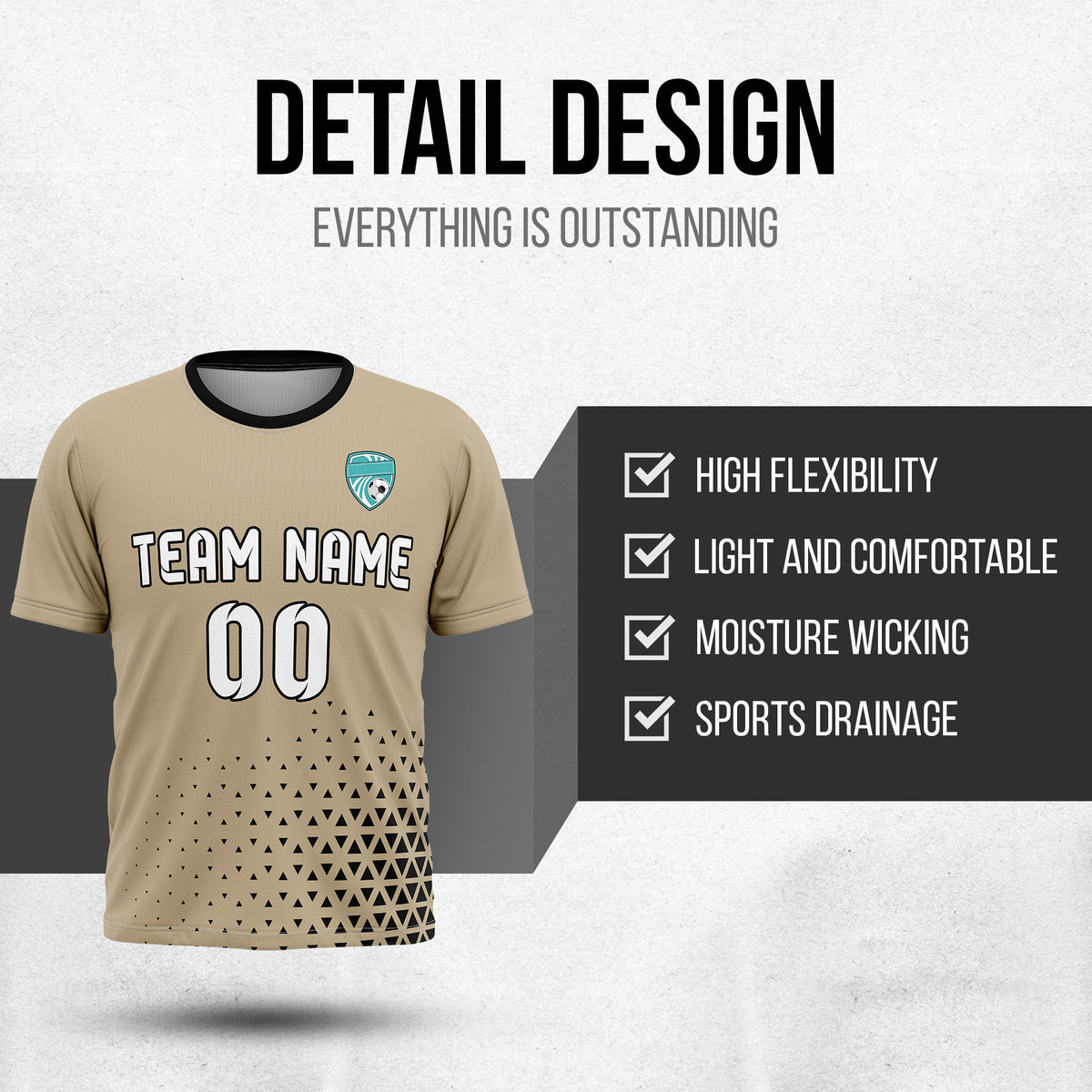 Custom Soccer R Side Pattern Khaki Tri-Edge Sports Tops Jersey
