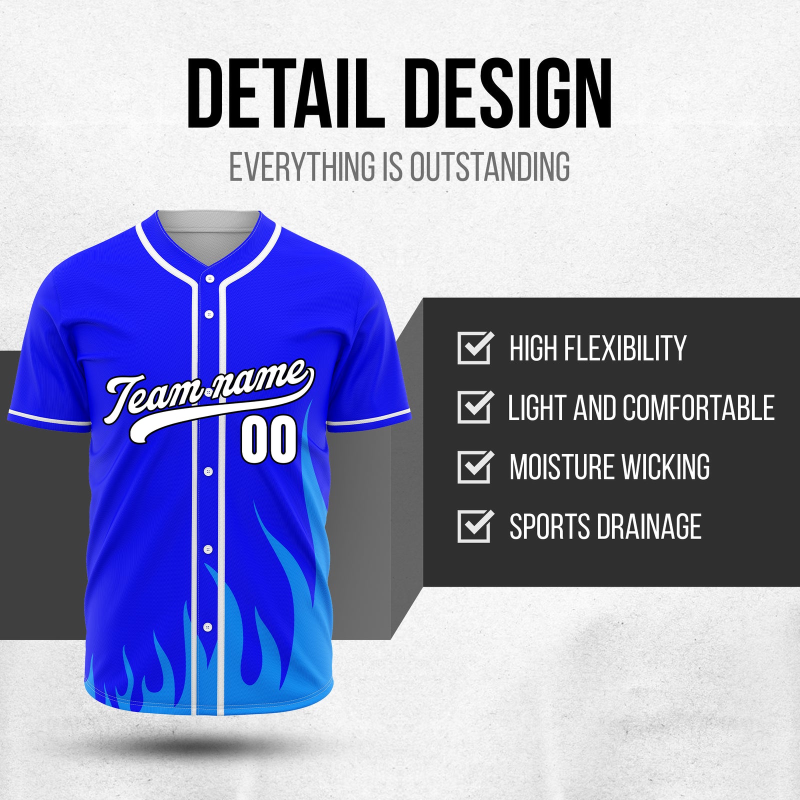 Custom Fire Pulse Blue Baseball Sports Jersey Personalized Uniform with Name & Number