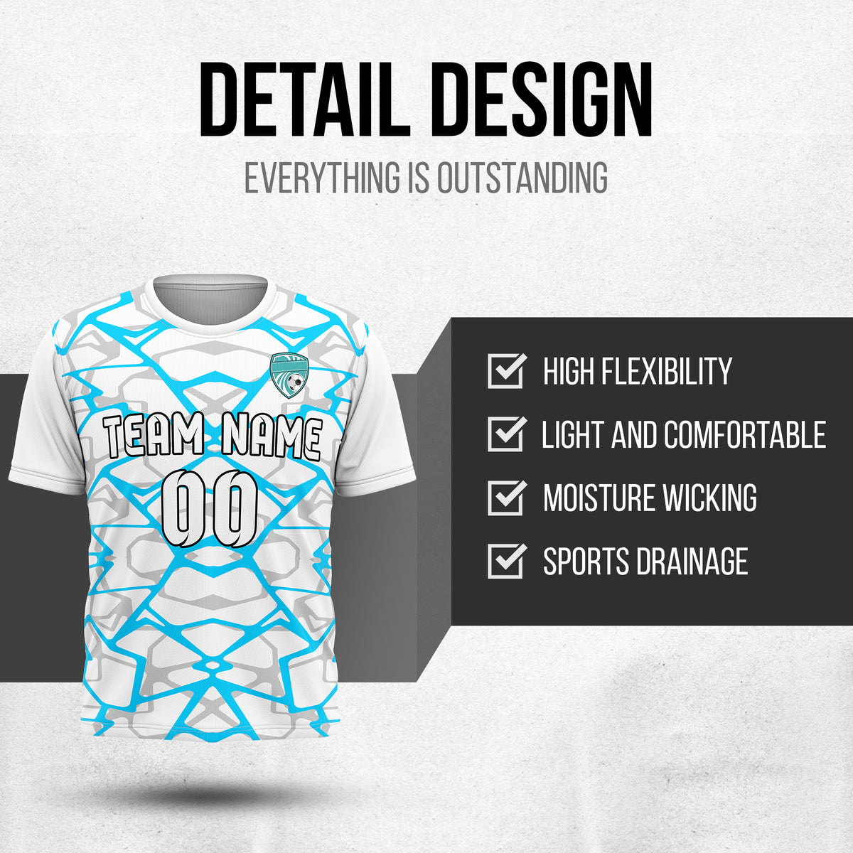 Custom Soccer Round Neck White Impact Lines Tops Jersey
