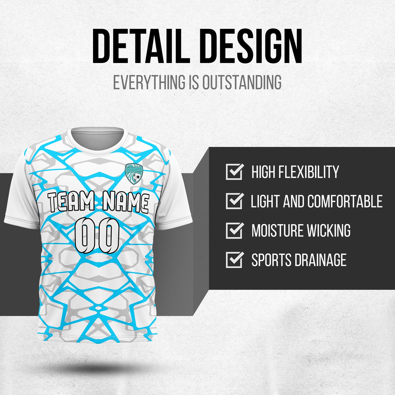 Custom Soccer Round Neck White Impact Lines Tops Jersey