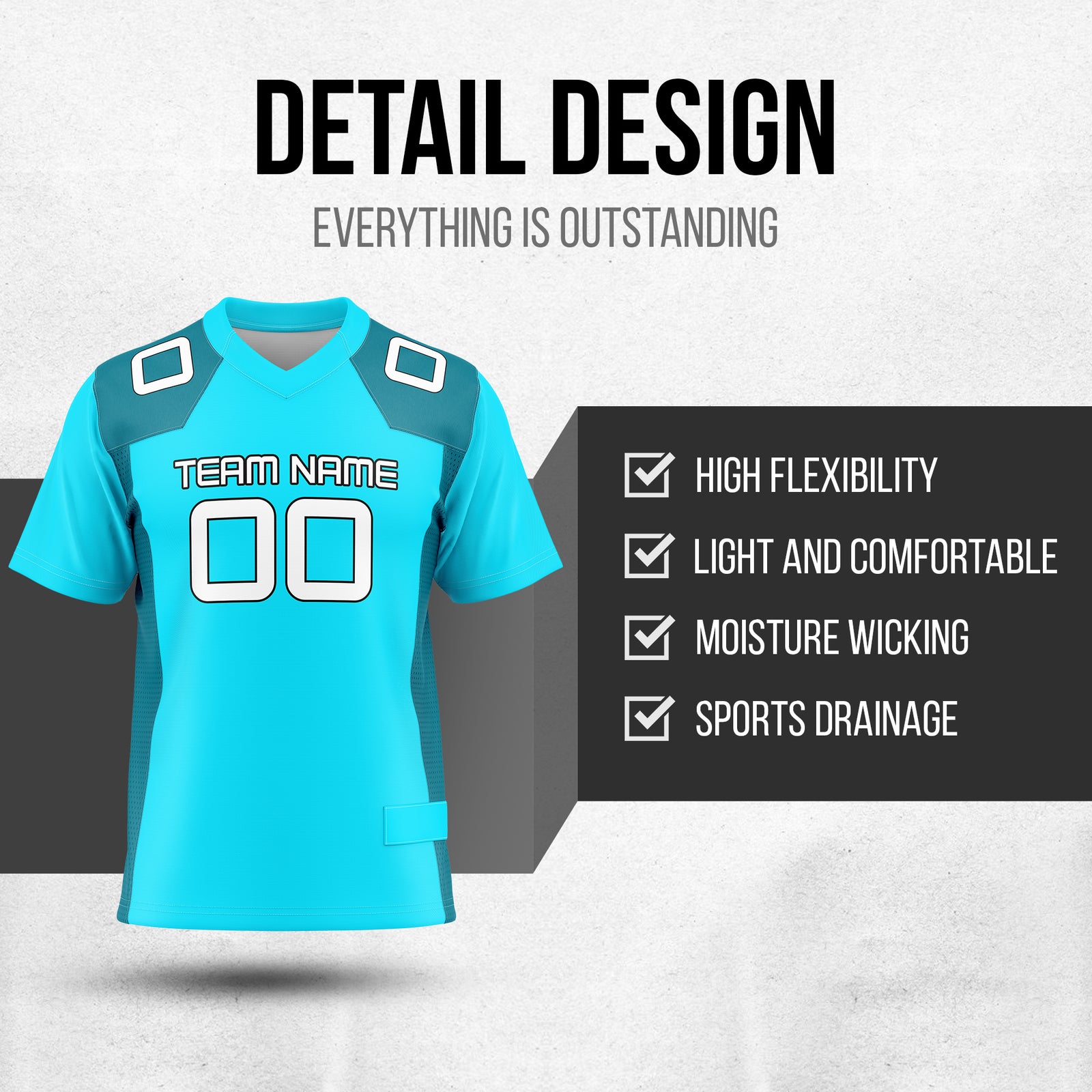 Custom Elite Aqua Raglan Sleeves Mesh Authentic Football Jersey