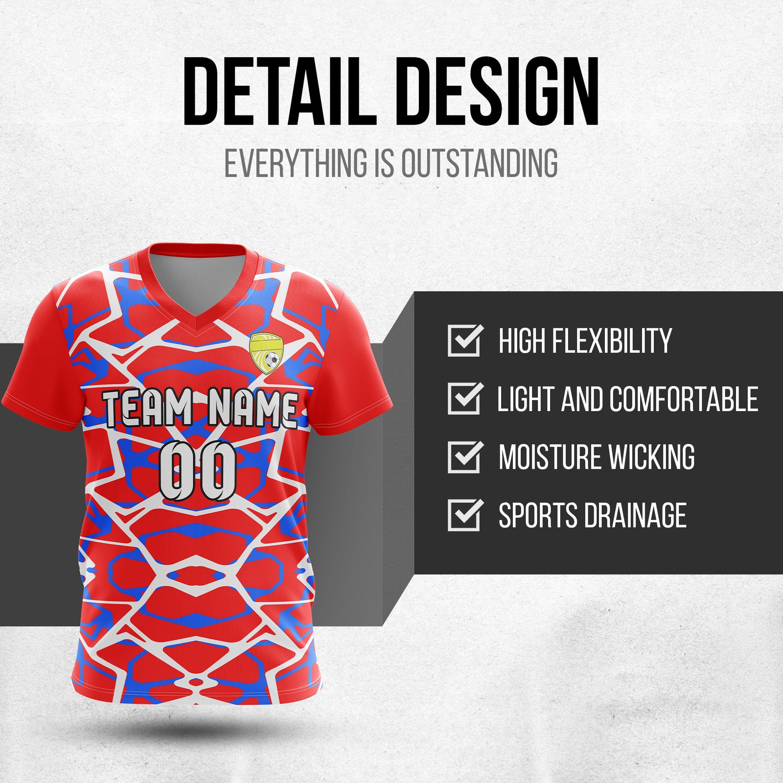 Cu stom Wild Pulse V-Full Pattern Soccer Red Sport Tops Jersey