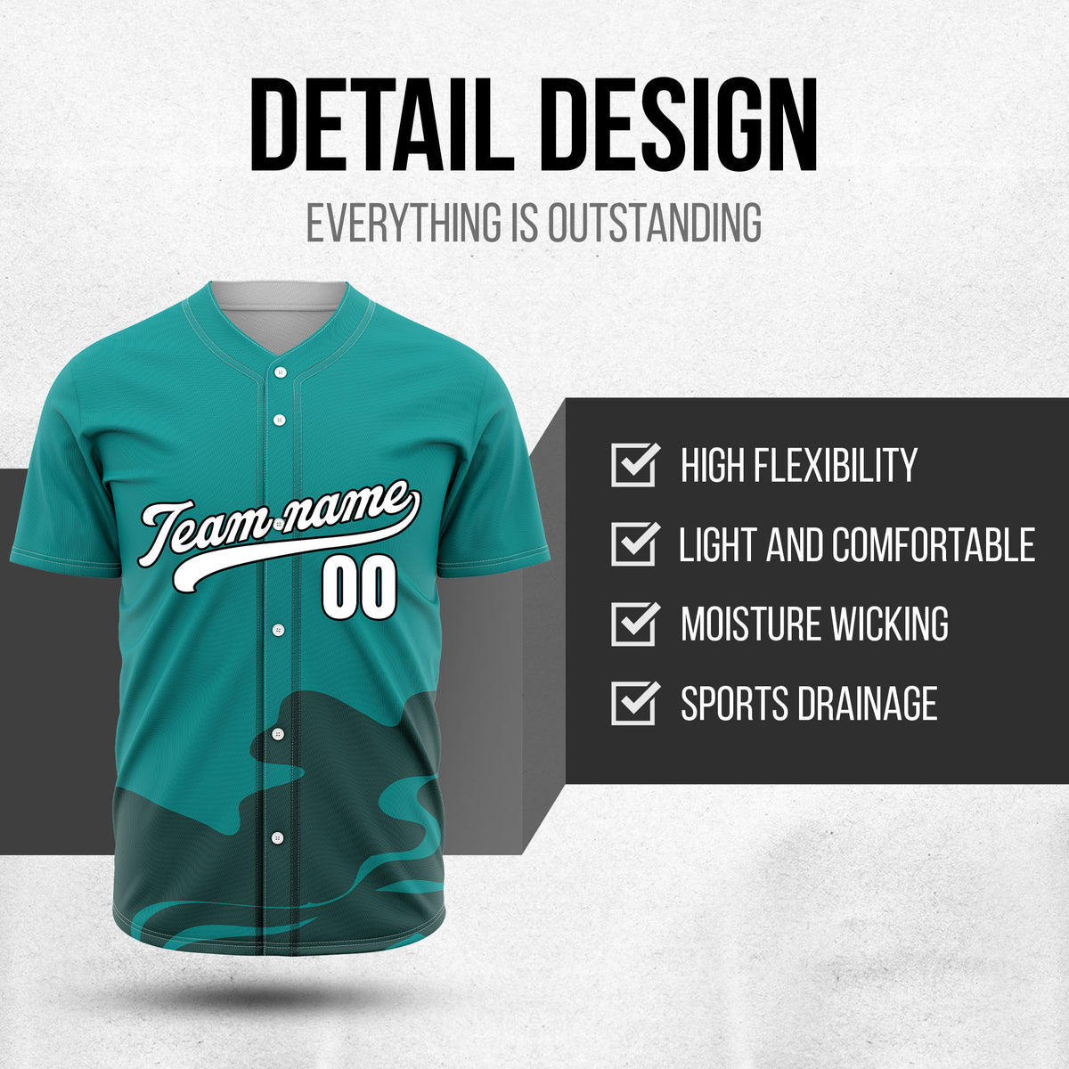 Custom Teal Baseball Wave Sports Jersey Personalized Uniform with Name & Number