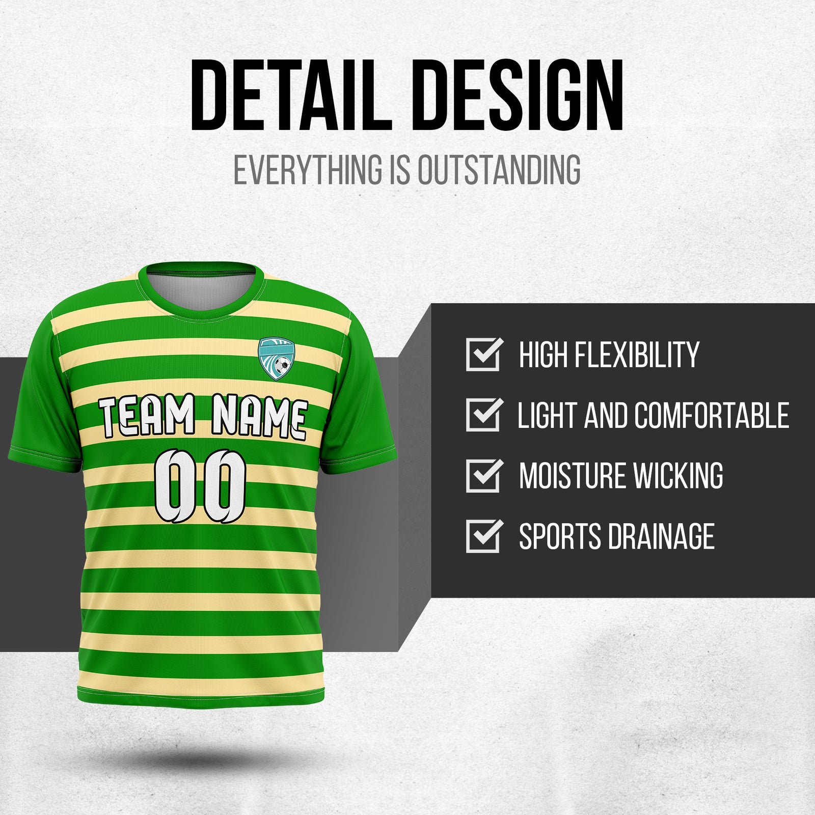 Custom Soccer R Stripes Green Sports Tops Jersey