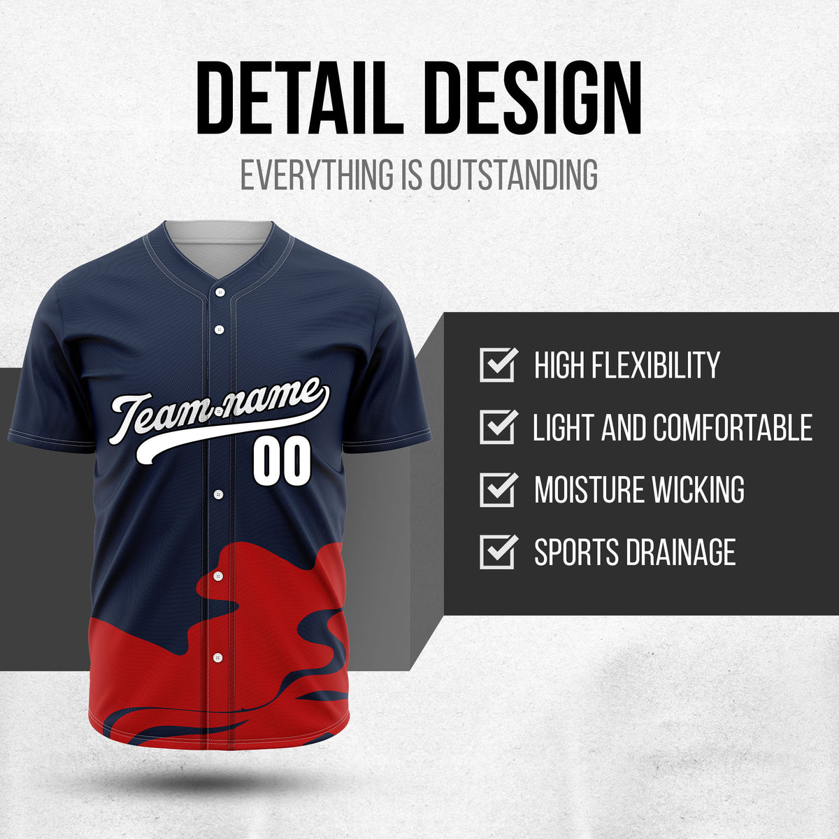 Custom Navy Baseball Wave Sports Jersey Personalized Uniform with Name & Number