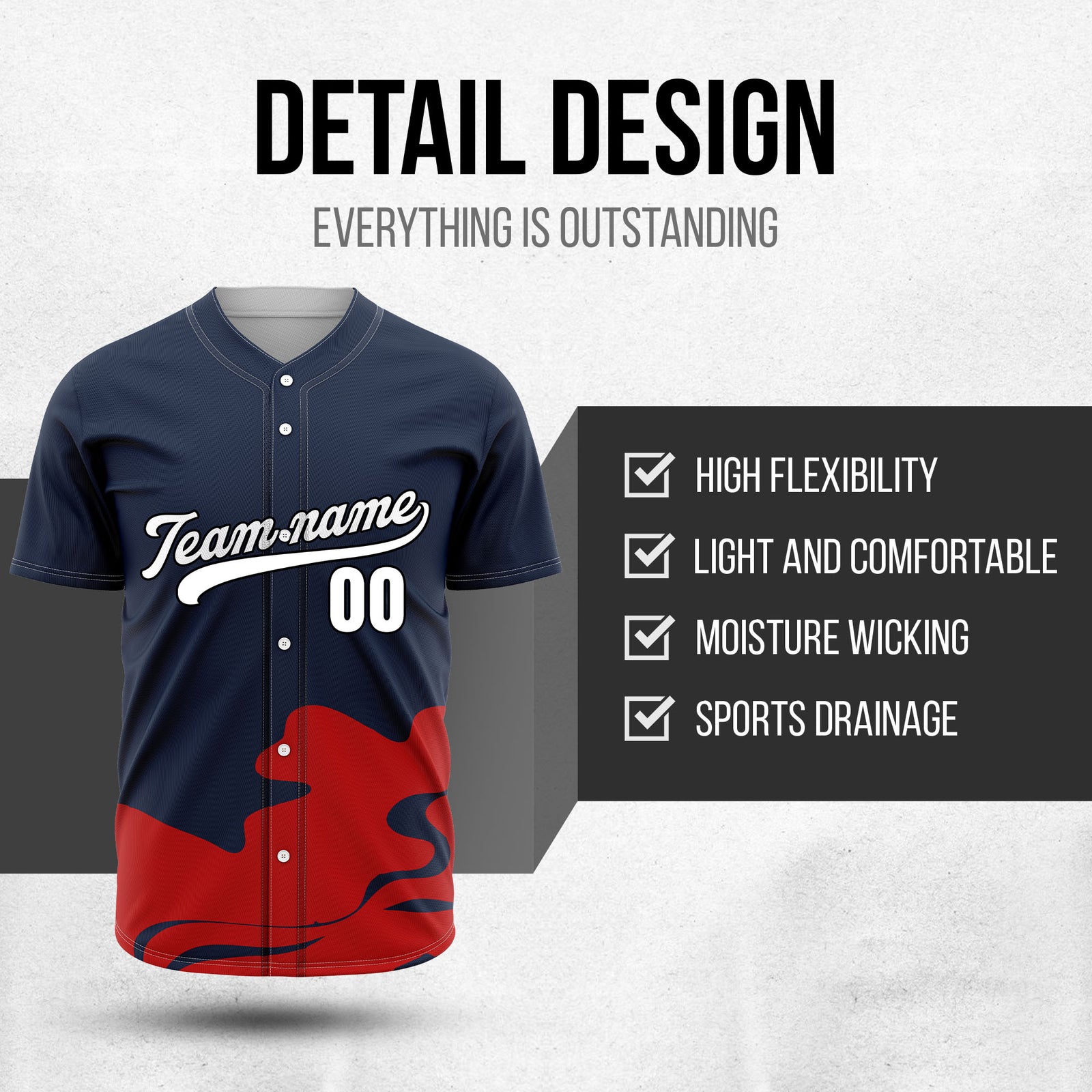 Custom Navy Baseball Wave Sports Jersey Personalized Uniform with Name & Number