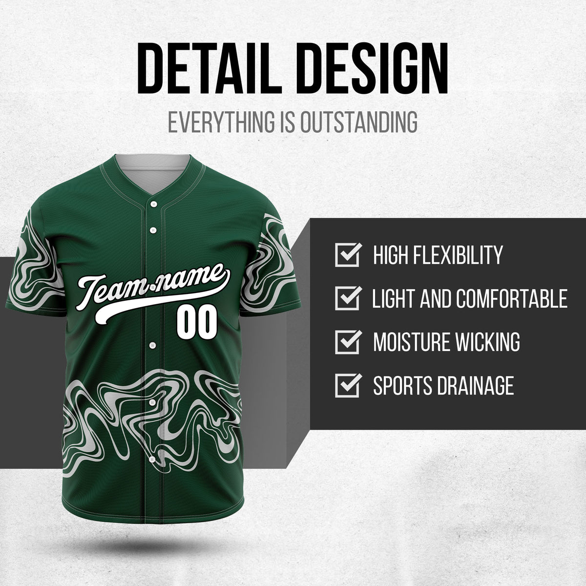 Custom Green Baseball Wave Sports Jersey Personalized Uniform with Name & Number