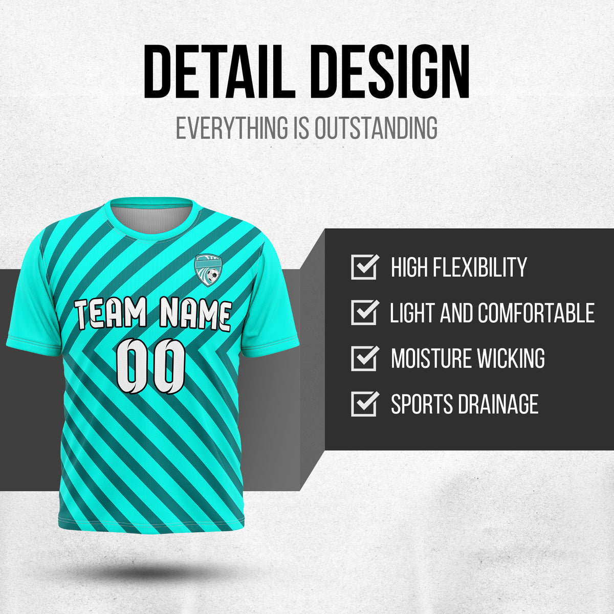 Custom Soccer R Stripes Pro Line Aqua Sports Tops Jersey