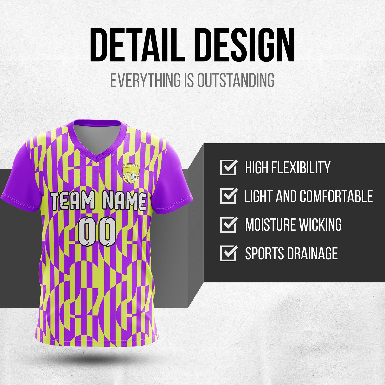 Custom Pulse Grid V-Full Pattern  Soccer Purple Sport Tops Jersey