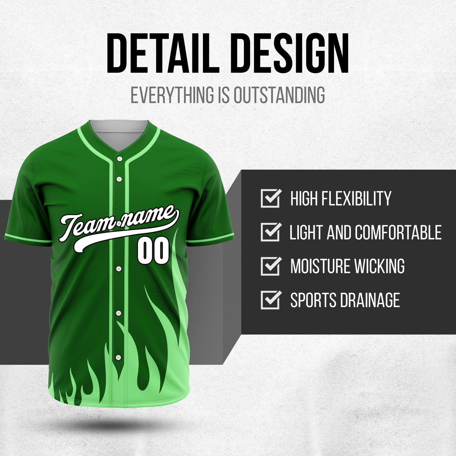 Custom Fire Pulse Green Baseball Sports Jersey Personalized Uniform with Name & Number