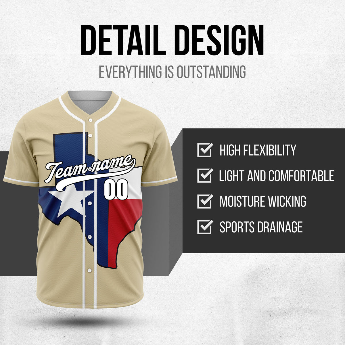 Custom Texas Glory Baseball Sports Jersey Personalized Uniform with Name & Number