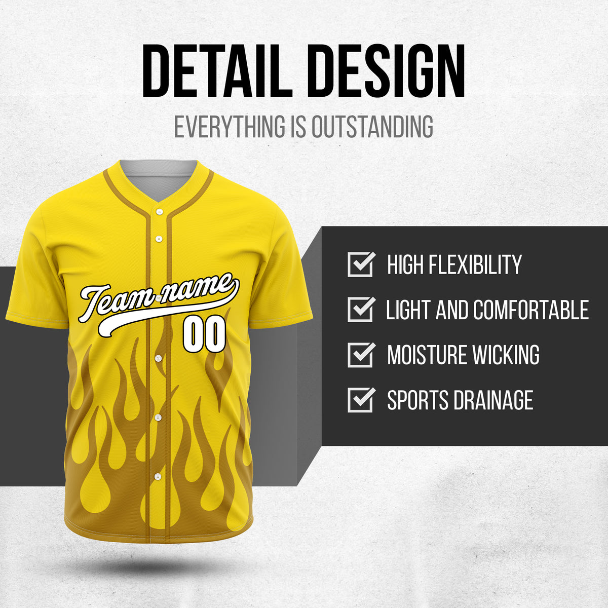 Custom Frost Fire Yellow Baseball Sports Jersey Personalized Uniform with Name & Number