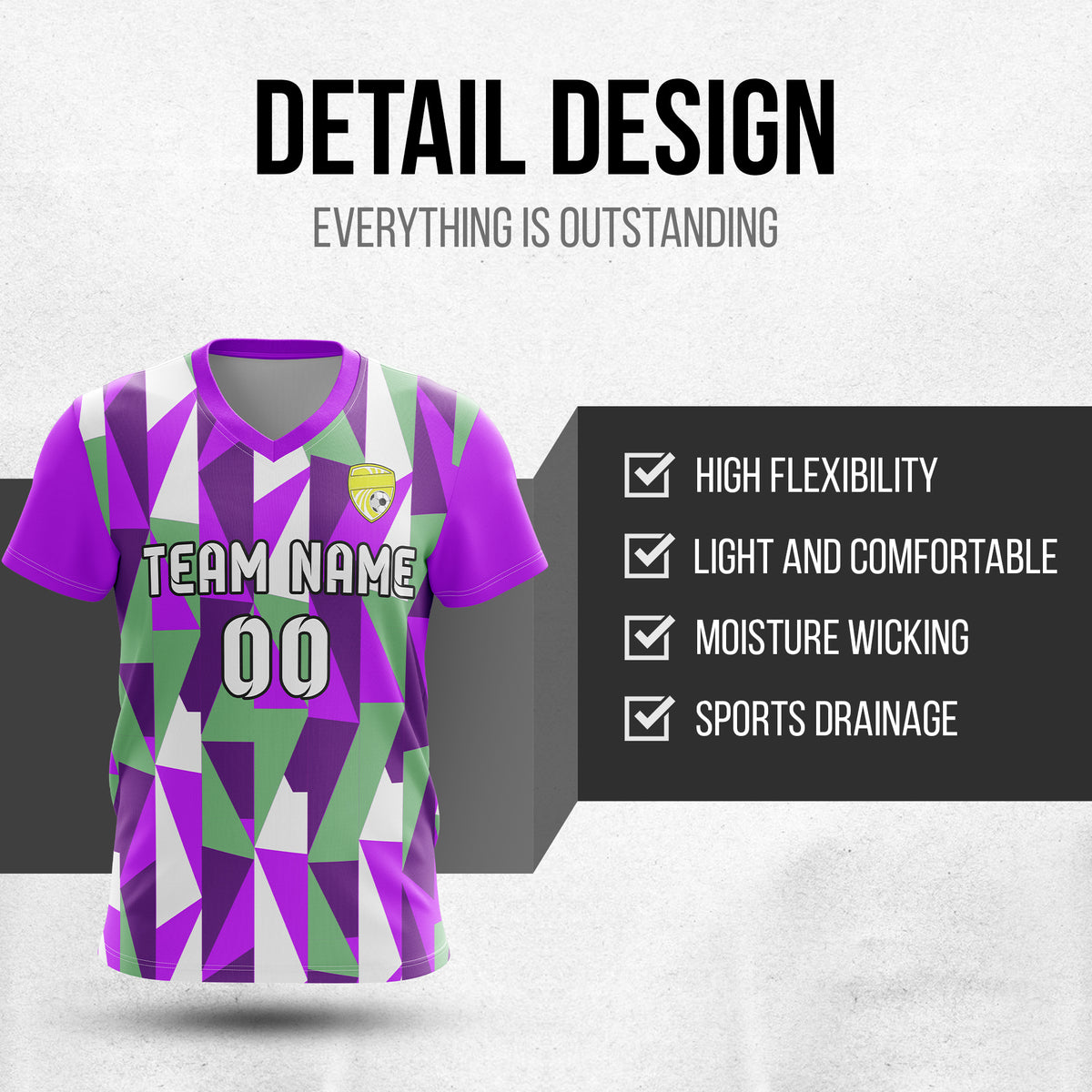 Custom Crystal V-Full Pattern Soccer Purple Sport Tops Jersey