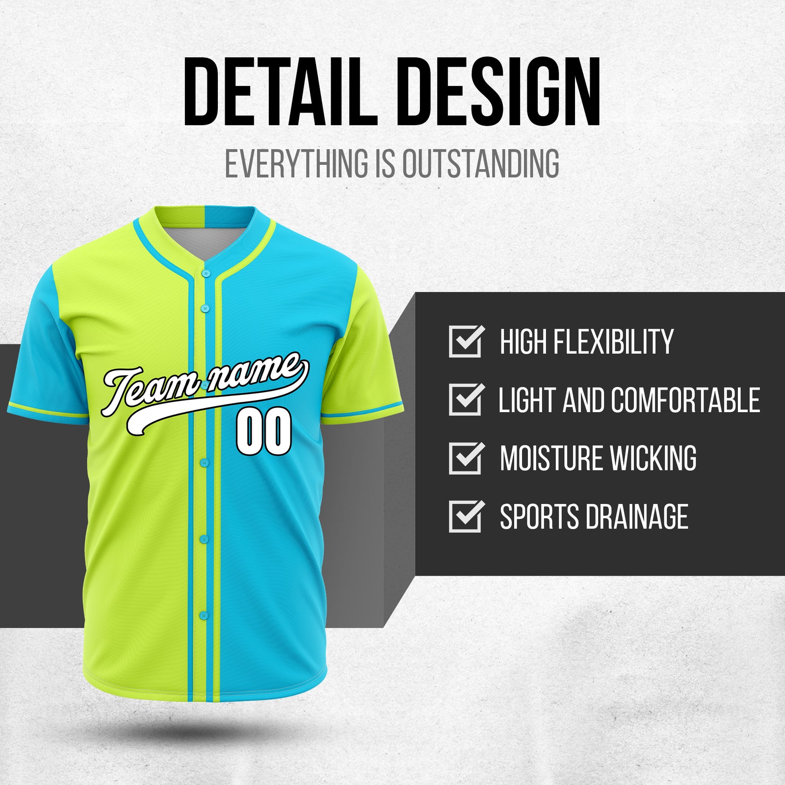 Custom Split Baseball Blue Sports Jersey Personalized Uniform with Name & Number