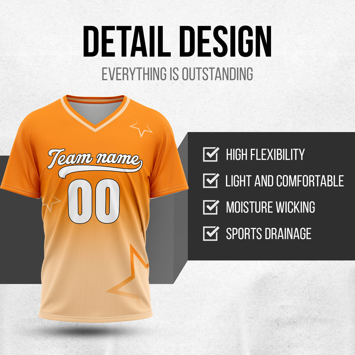 Custom Star Gradient Baseball Orange Sports Jersey Personalized Uniform with Name & Number