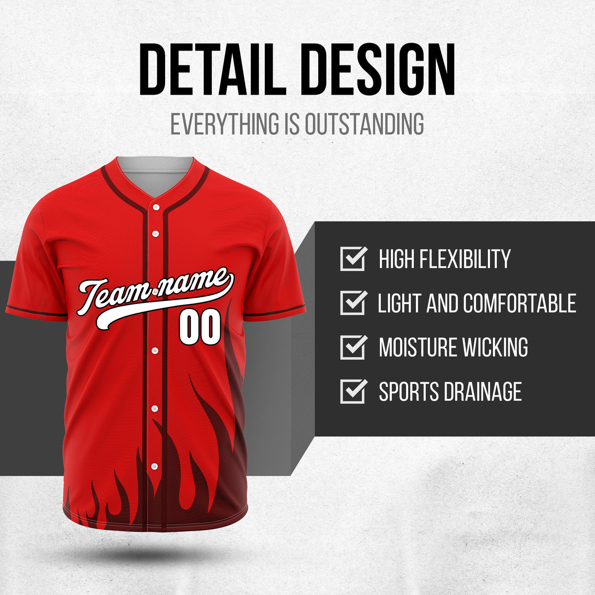 Custom Fire Pulse Red Baseball Sports Jersey Personalized Uniform with Name & Number