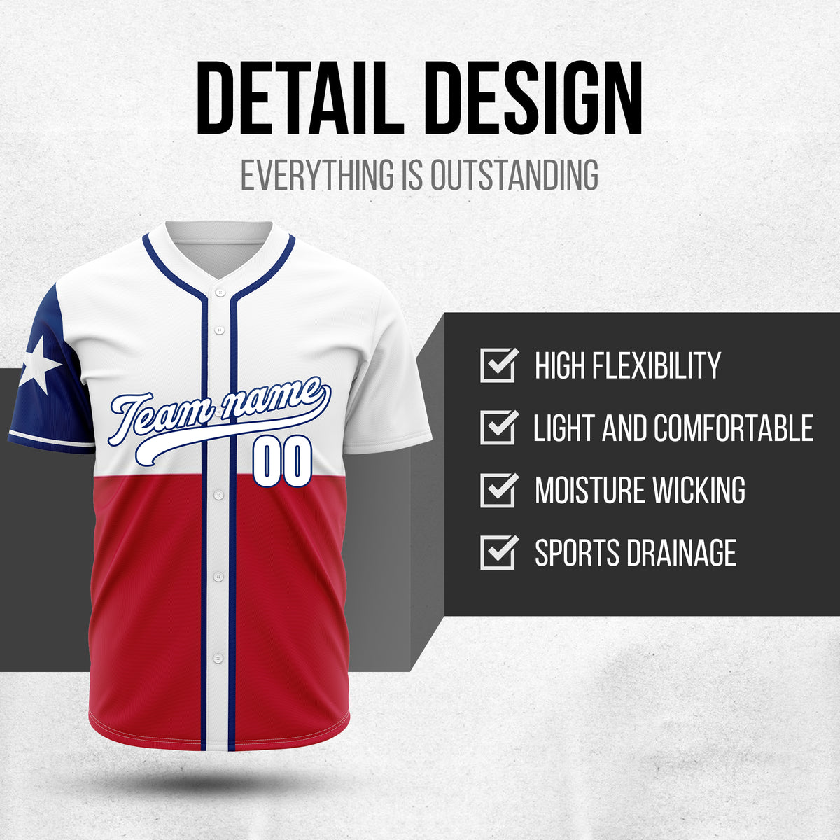 Custom Texas Flag Baseball White Sports Jersey Personalized Uniform with Name & Number