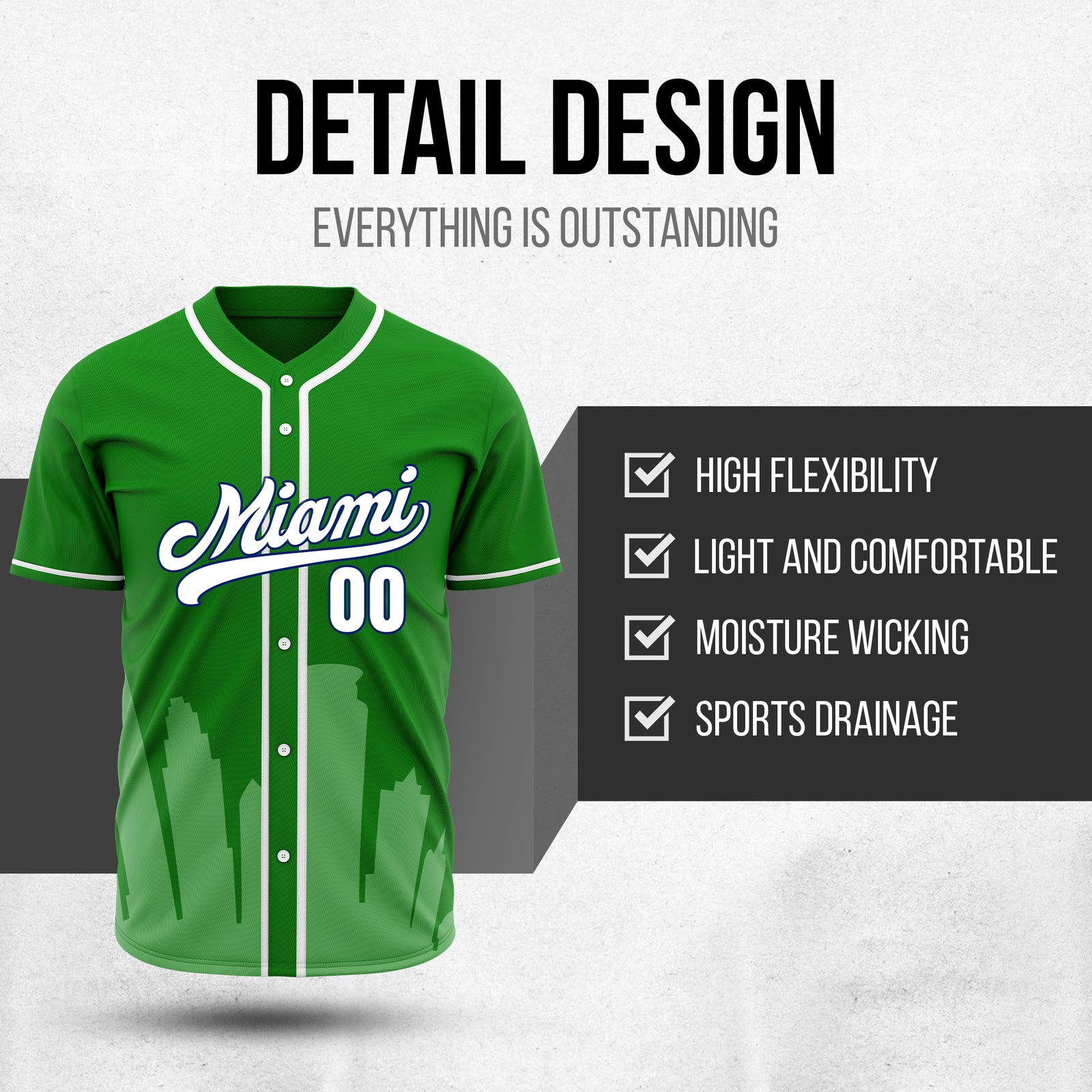 Custom City Tide Green Baseball Sports Jersey Personalized Uniform with Name & Number