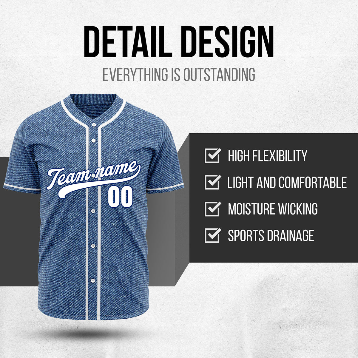 Custom Heritage Denim Baseball Sports Jersey Personalized Uniform with Name & Number