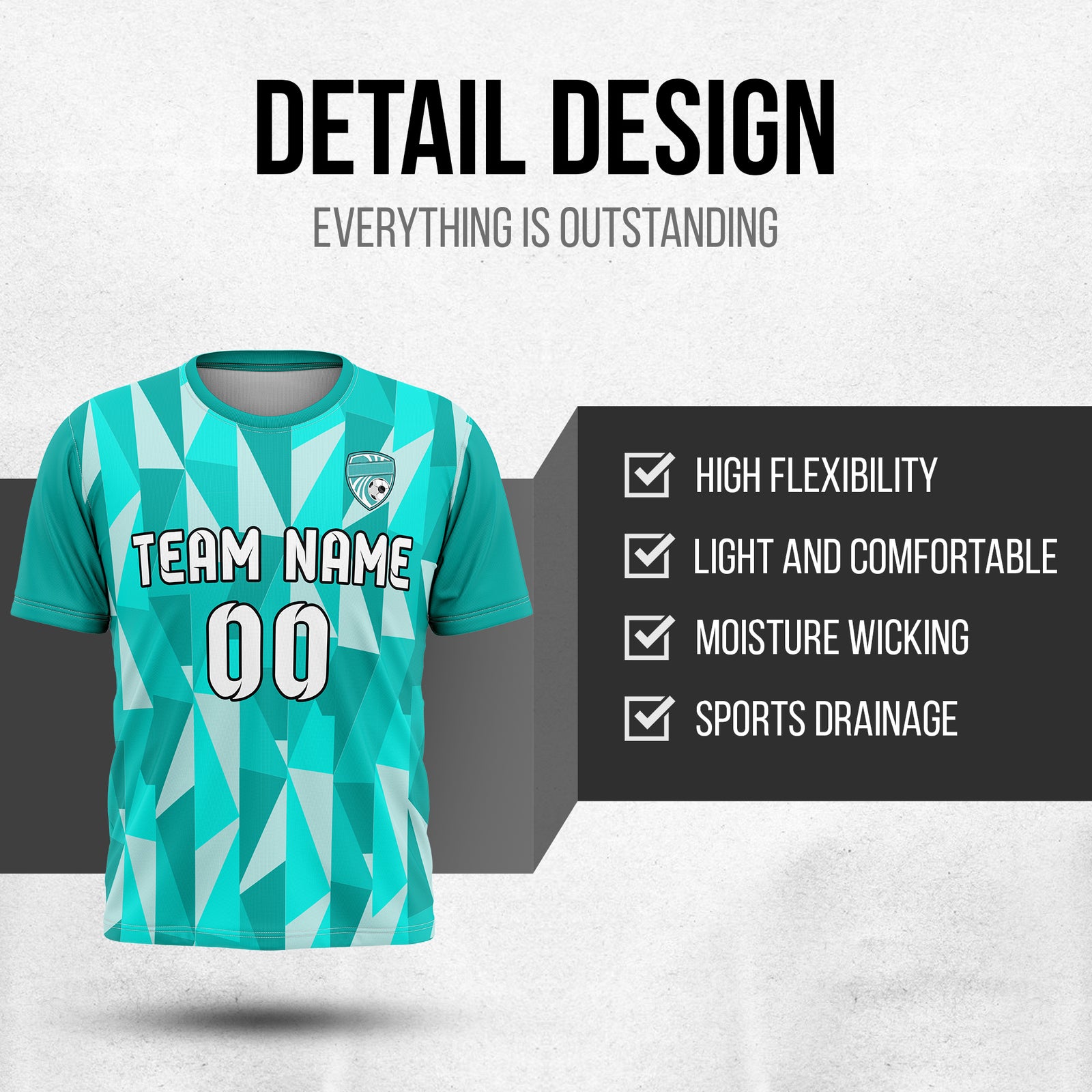 Custom Crystal R-Full Pattern Soccer Teal Sport Tops Jersey