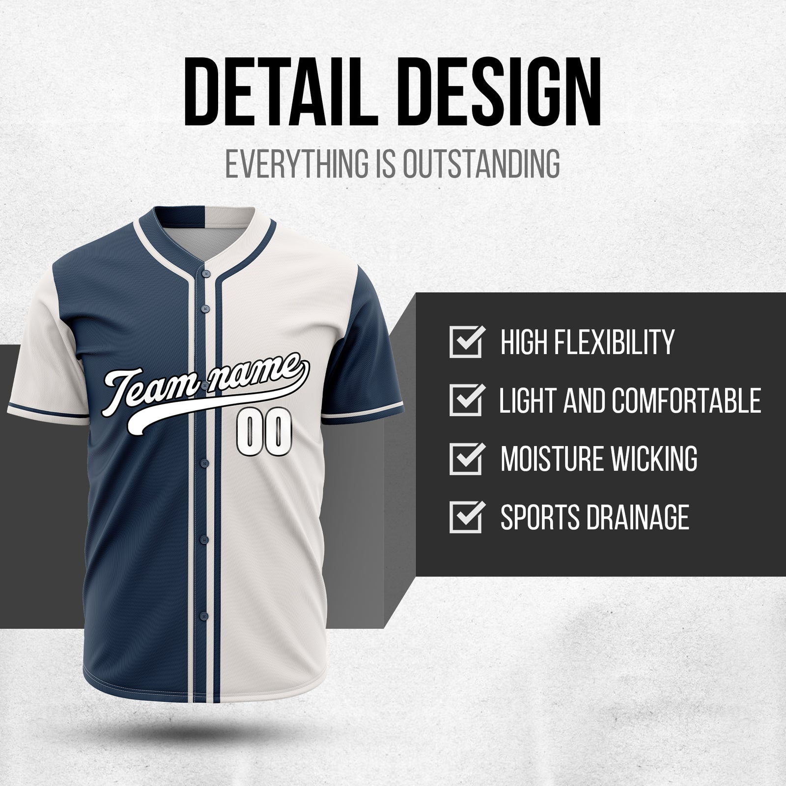 Custom Split Baseball Navy Sports Jersey Personalized Uniform with Name & Number