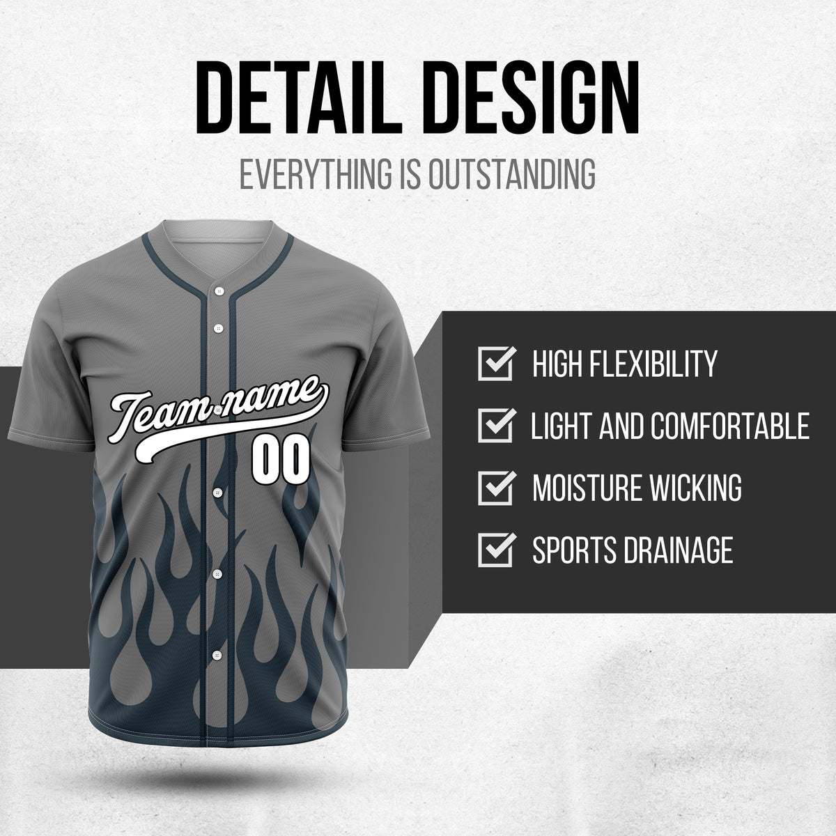 Custom Frost Fire Grey Baseball Sports Jersey Personalized Uniform with Name & Number
