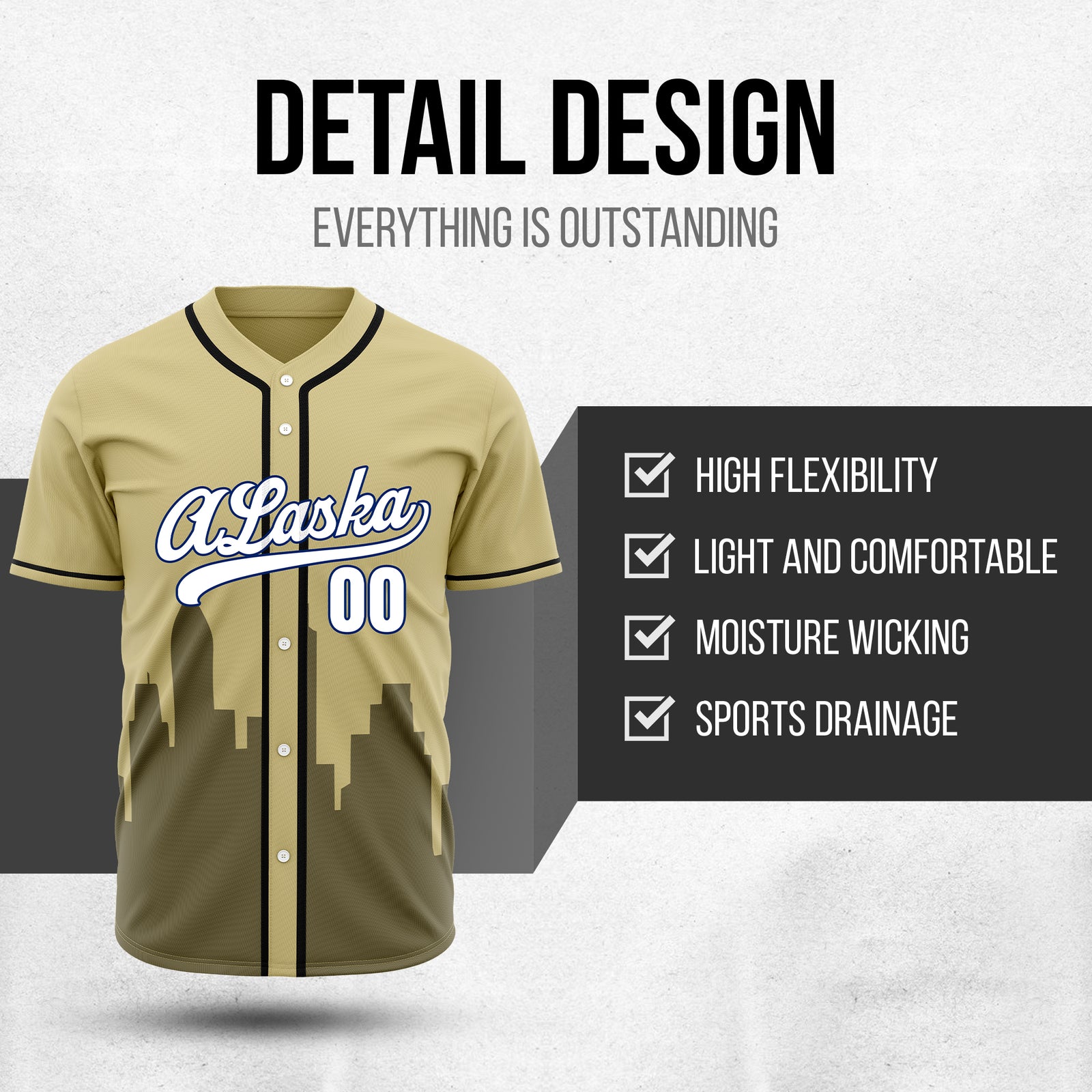 Custom City Horizon Khaki  Baseball Sports Jersey Personalized Uniform with Name & Number