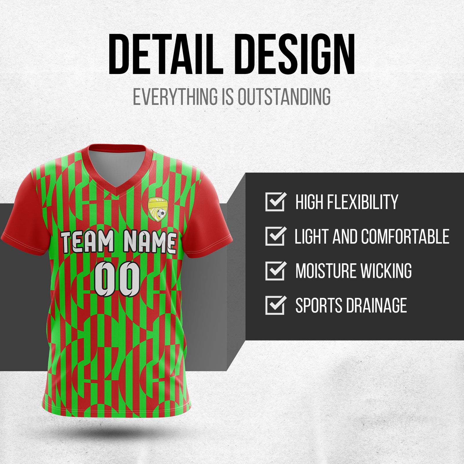 Custom Pulse Grid V-Full Pattern  Soccer Red Sport Tops Jersey