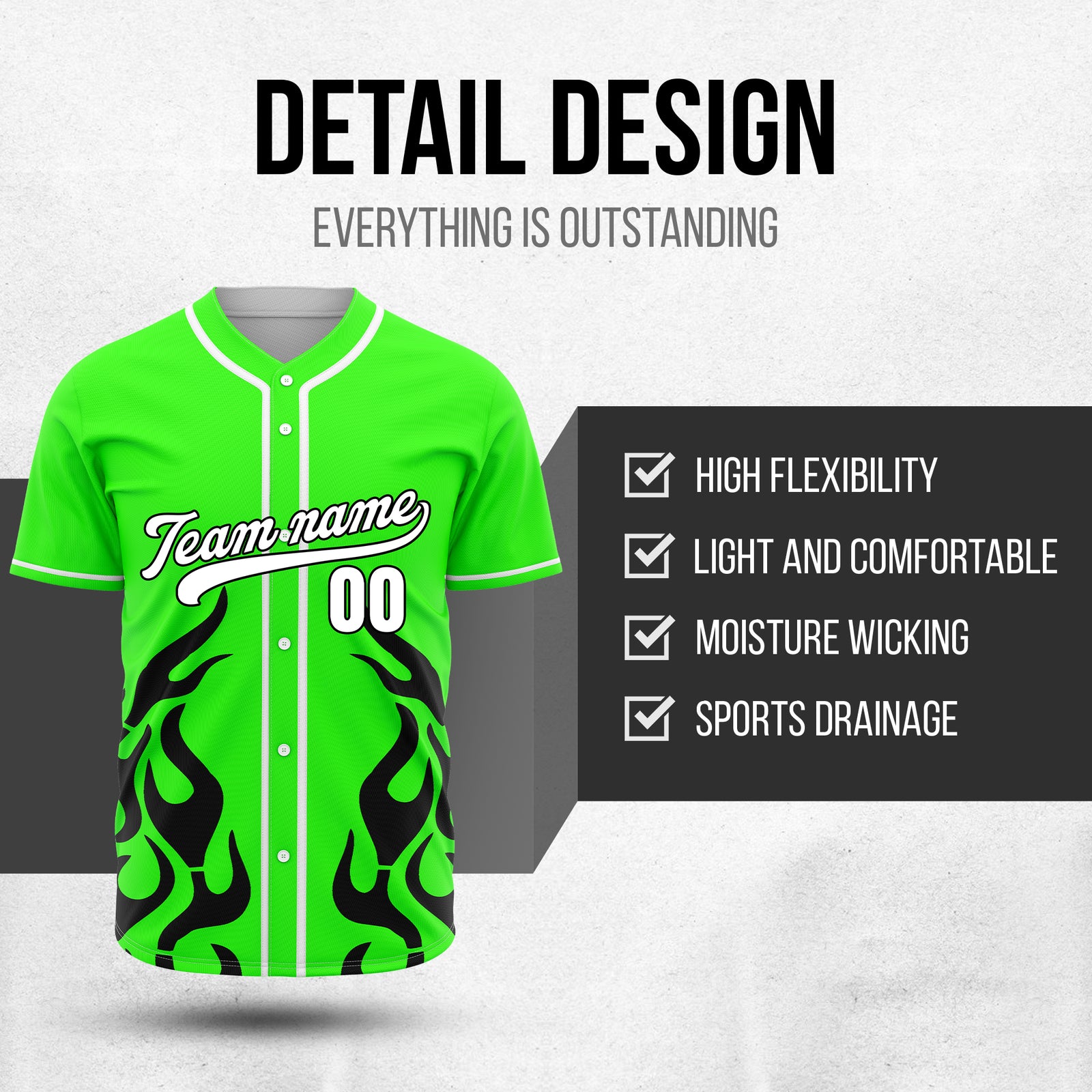 Custom Shadow Flames Neon Green Baseball Sports Jersey Personalized Uniform with Name & Number