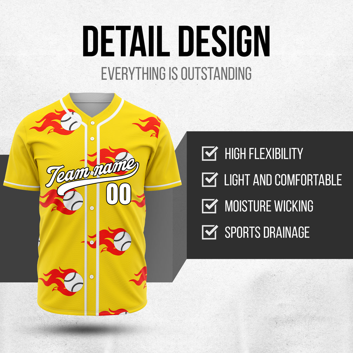 Custom Fireballers Yellow Baseball Sports Jersey Personalized Uniform with Name & Number
