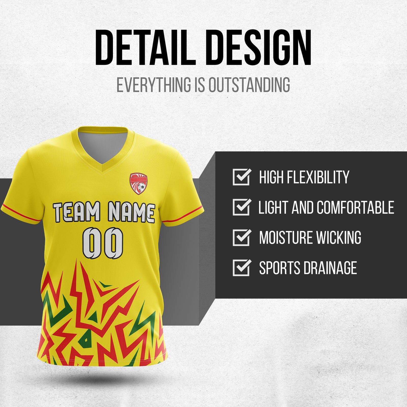 Custom Spark Strike V-Side Pattern Yellow Soccer Sport Tops Jersey