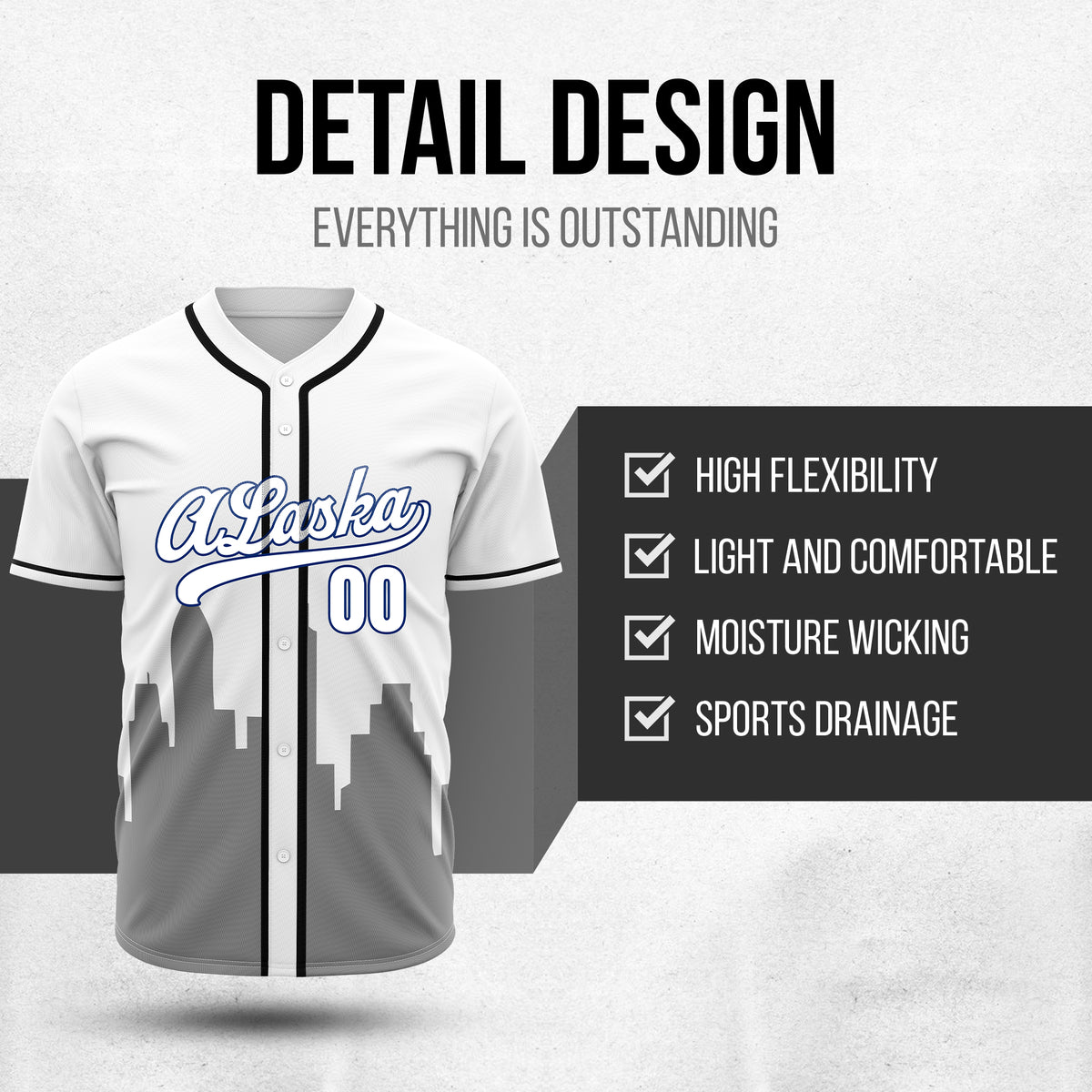 Custom City Horizon White Baseball Sports Jersey Personalized Uniform with Name & Number