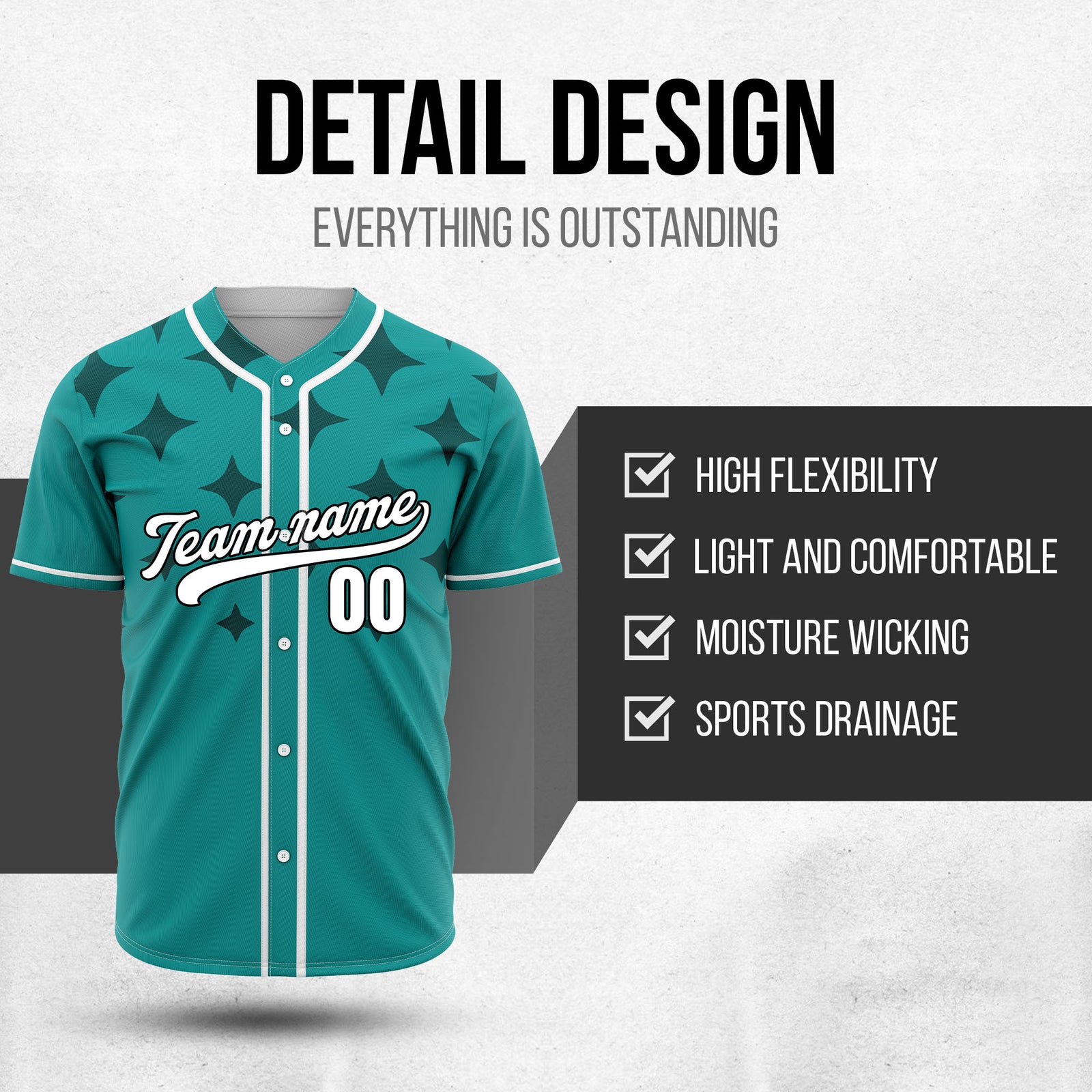 Custom Starlight Teal Baseball Sports Jersey Personalized Uniform with Name & Number