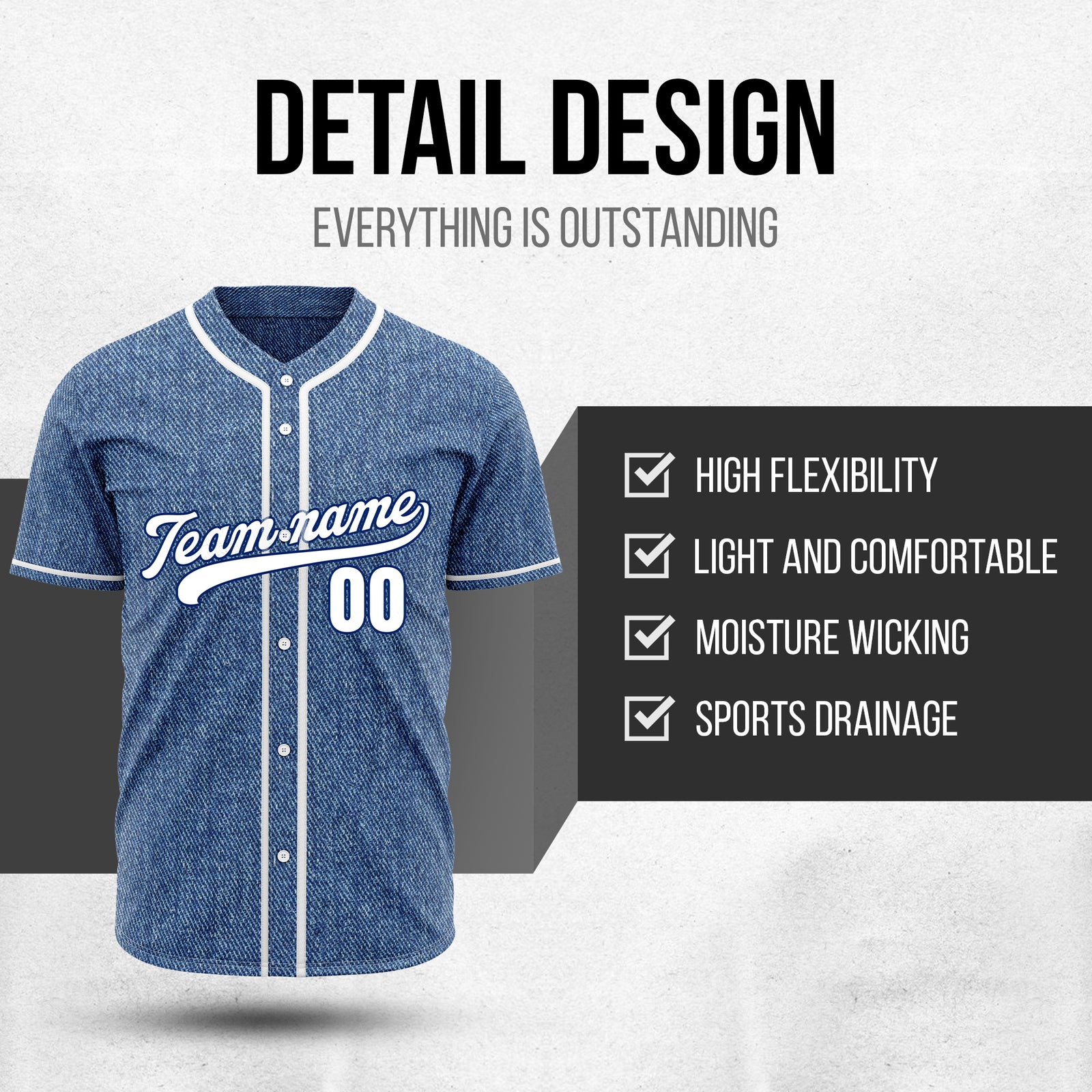 Custom Denim Strike Blue Baseball Sports Jersey Personalized Uniform with Name & Number