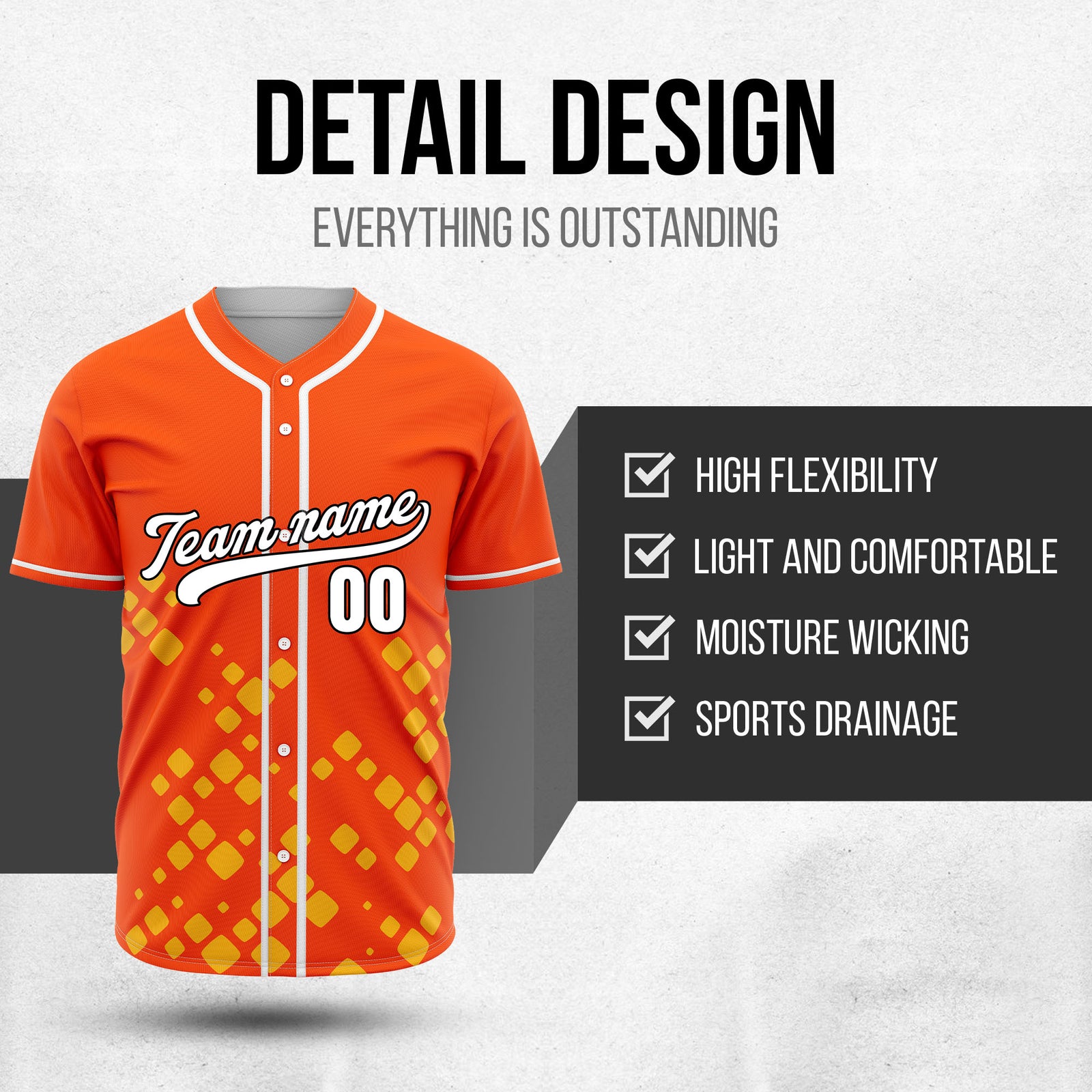 Custom Shadow Spark Orange Baseball Sports Jersey Personalized Uniform with Name & Number