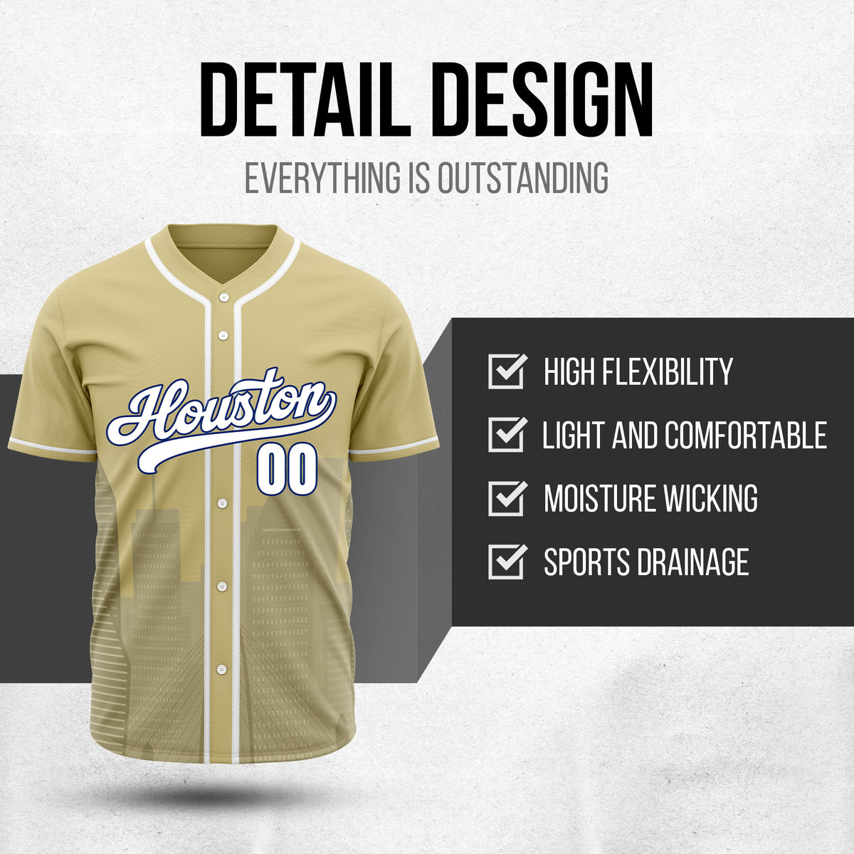 Custom City Pulse Khaki Baseball Sports Jersey Personalized Uniform with Name & Number