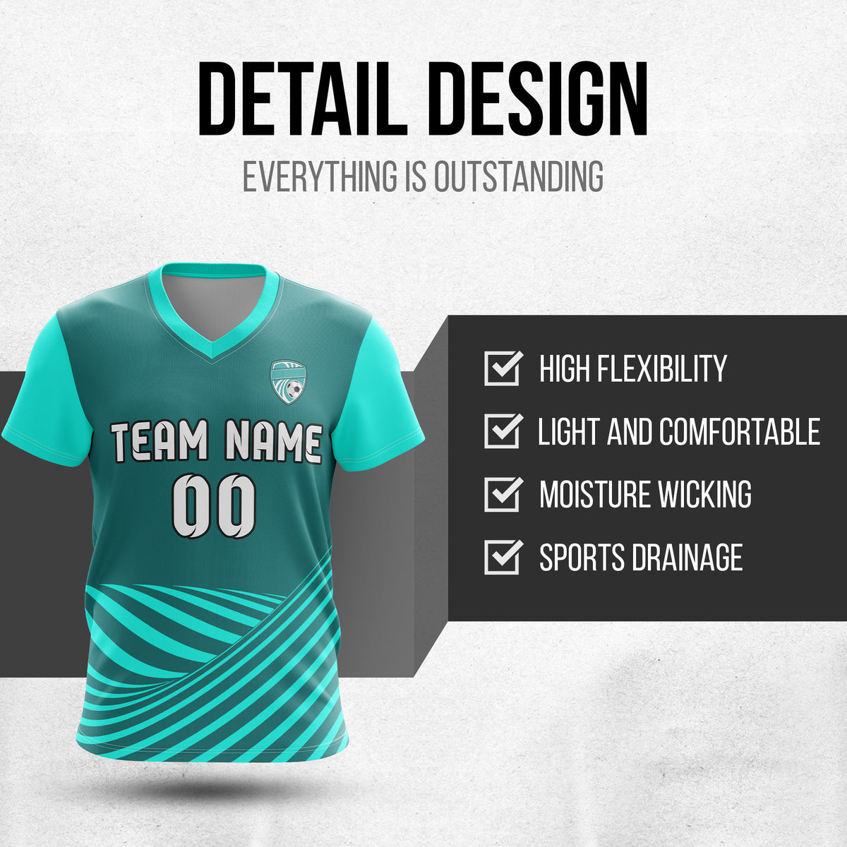Custom WaveLine Stripe V-Neck Aqua Sport Tops Jersey