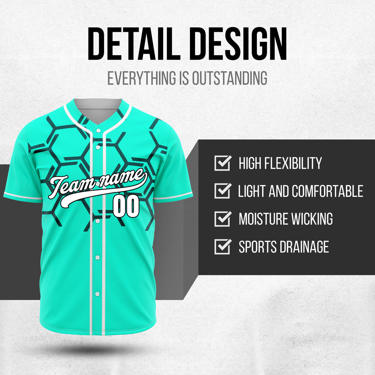Custom Sting Force Aqua Baseball Sports Jersey Personalized Uniform with Name & Number