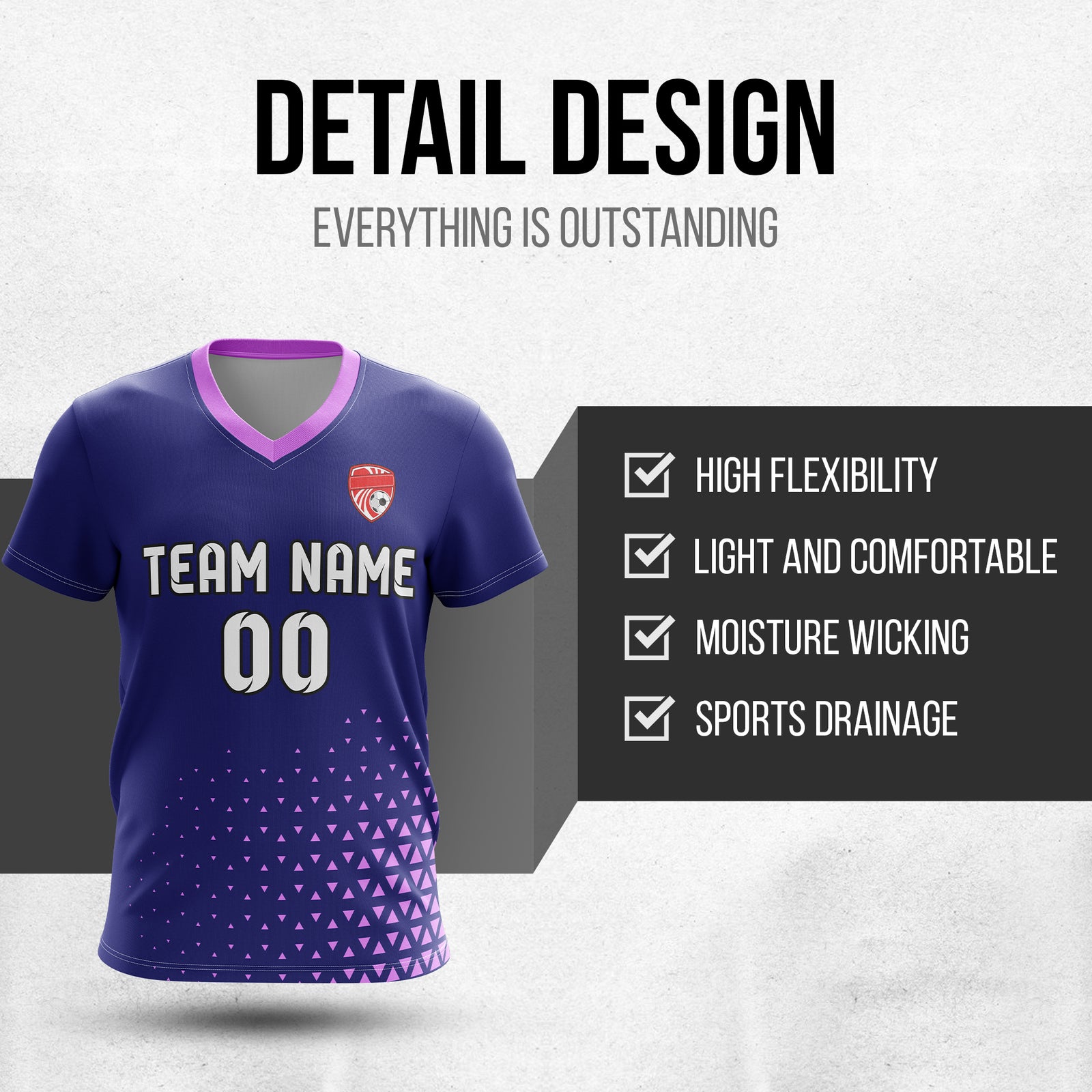 Custom Tri-Edge V-Side Pattern Navy Soccer Sport Tops Jersey