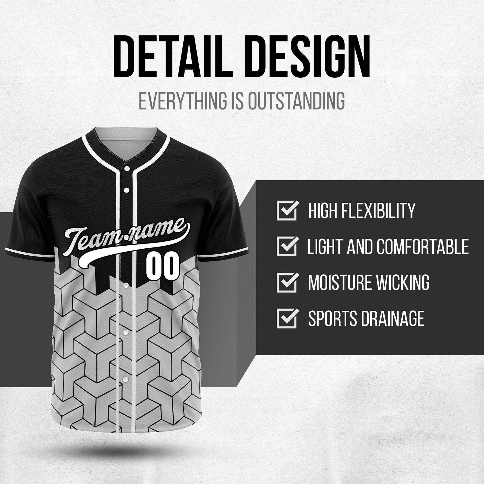 Custom Grid Iron Black Baseball Sports Jersey Personalized Uniform with Name & Number