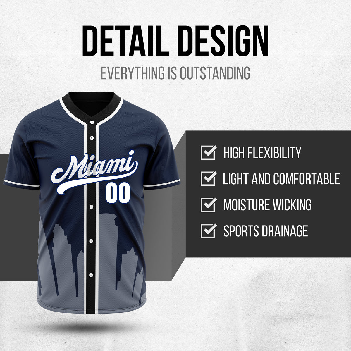 Custom City Tide Navy Baseball Sports Jersey Personalized Uniform with Name & Number