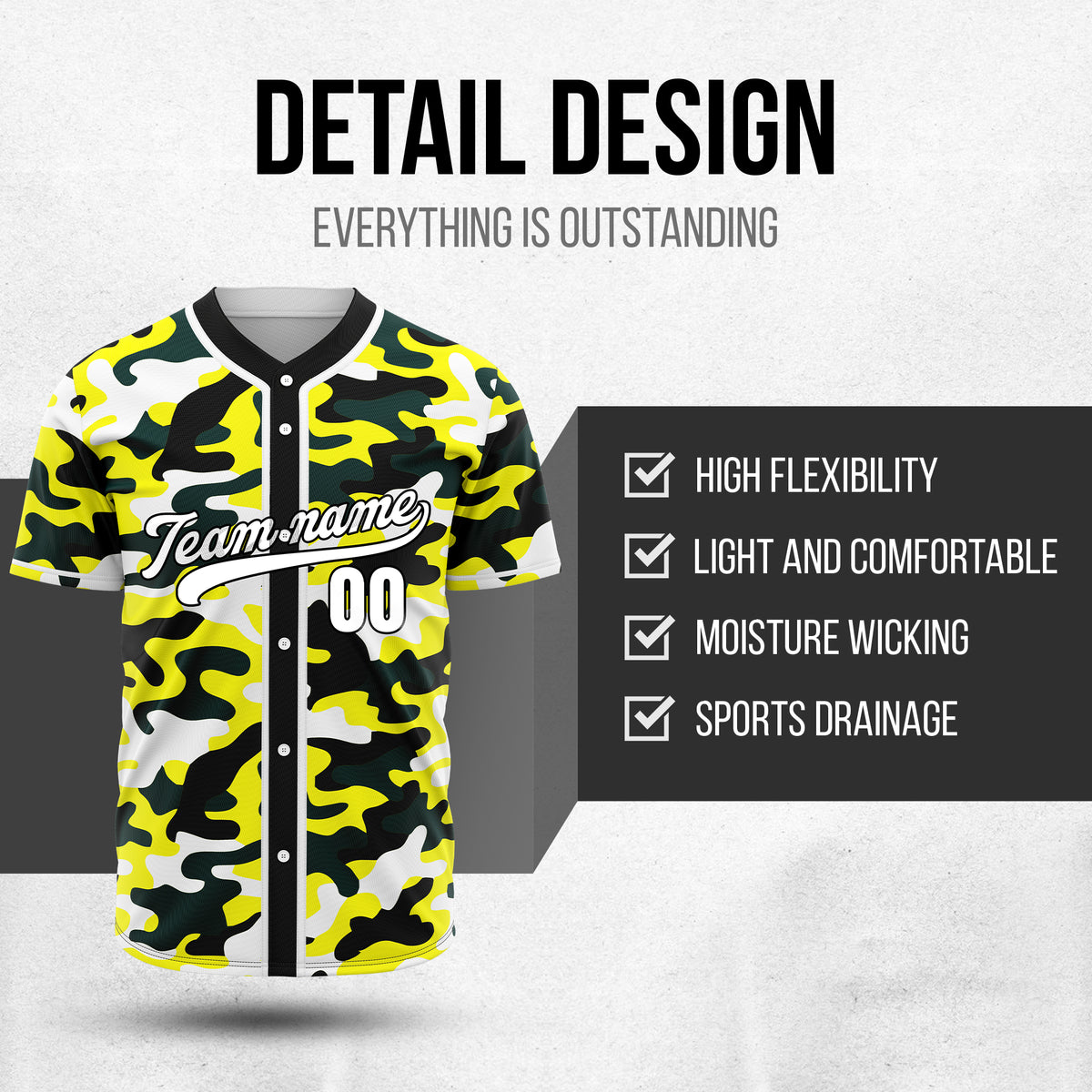 Custom Shadow Command Yellow Baseball Sports Jersey Personalized Uniform with Name & Number