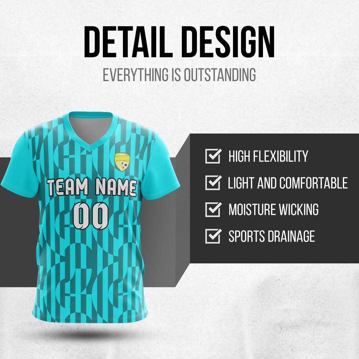Custom Pulse Grid V-Full Pattern Soccer Aqua Sport Tops Jersey