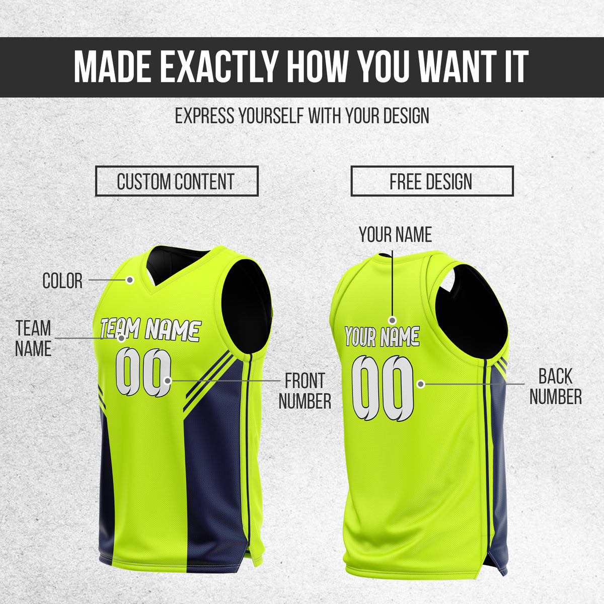Custom Neon green V Neck  Reversible Basketball Jerseys | Personalized Double Side Tops