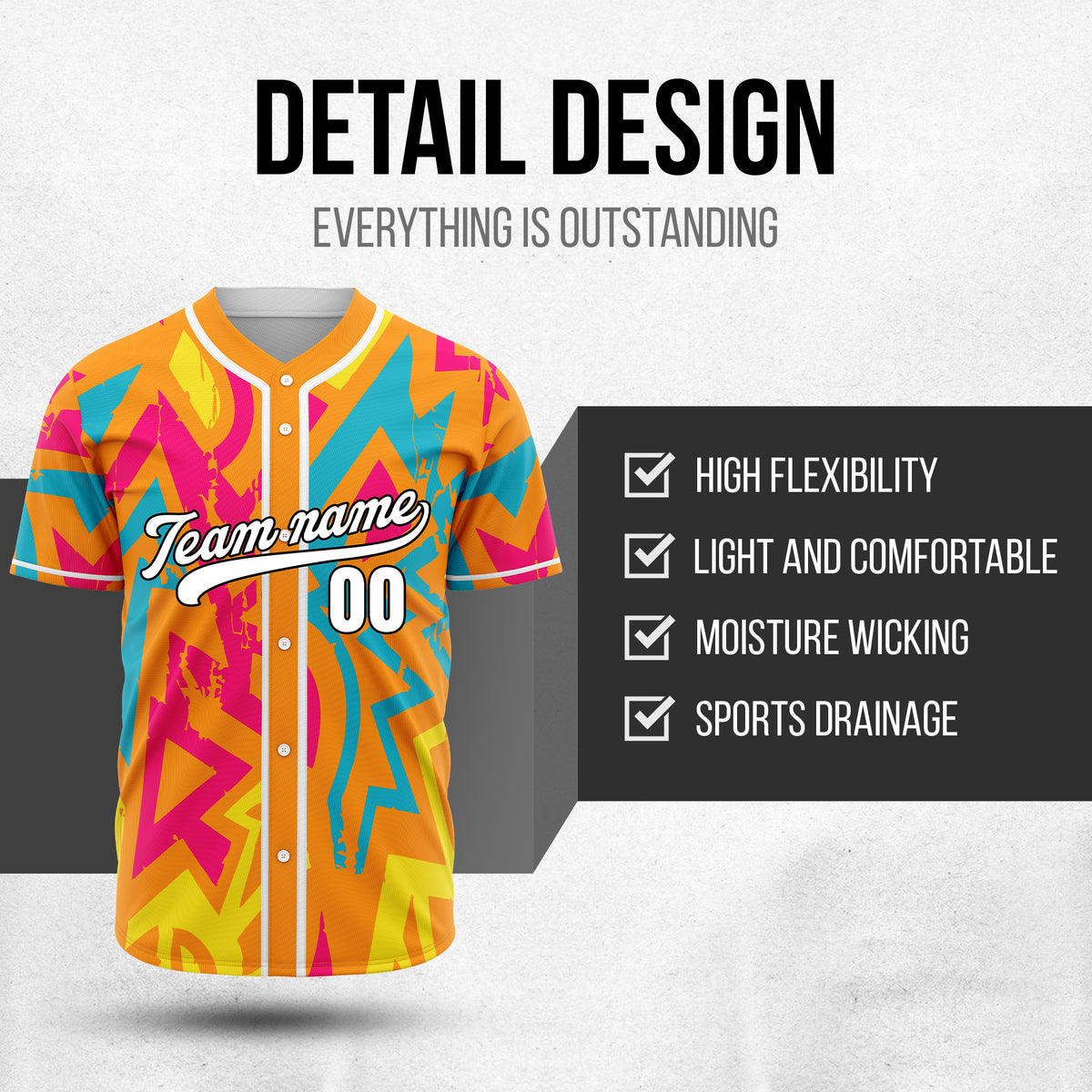 Custom Splash Orange Baseball Sports Jersey Personalized Uniform with Name & Number