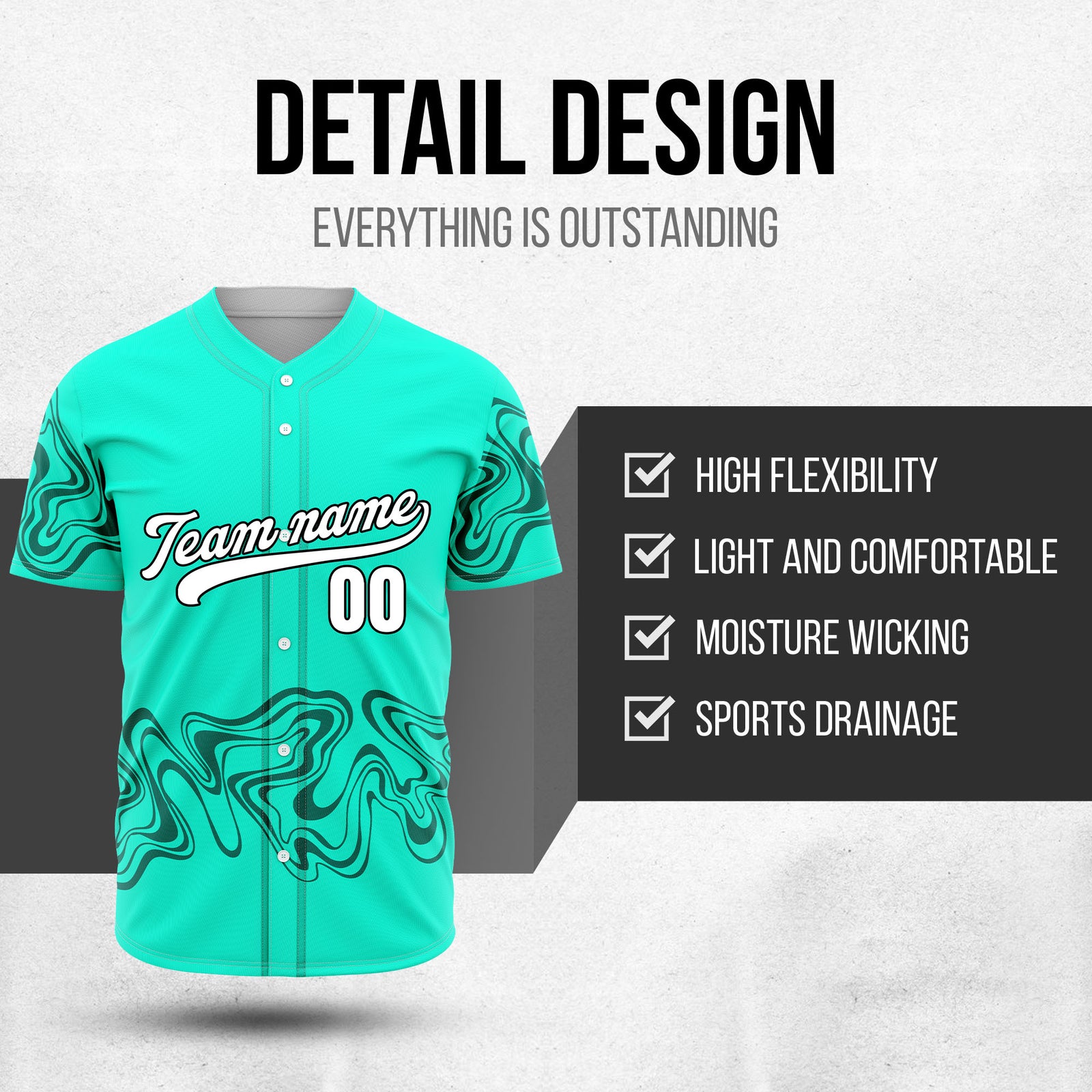 Custom Aqua Baseball Wave Sports Jersey Personalized Uniform with Name & Number