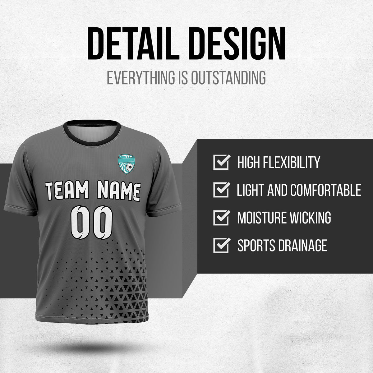 Custom Soccer R Side Pattern Dark Grey Tri-Edge Sports Tops Jersey
