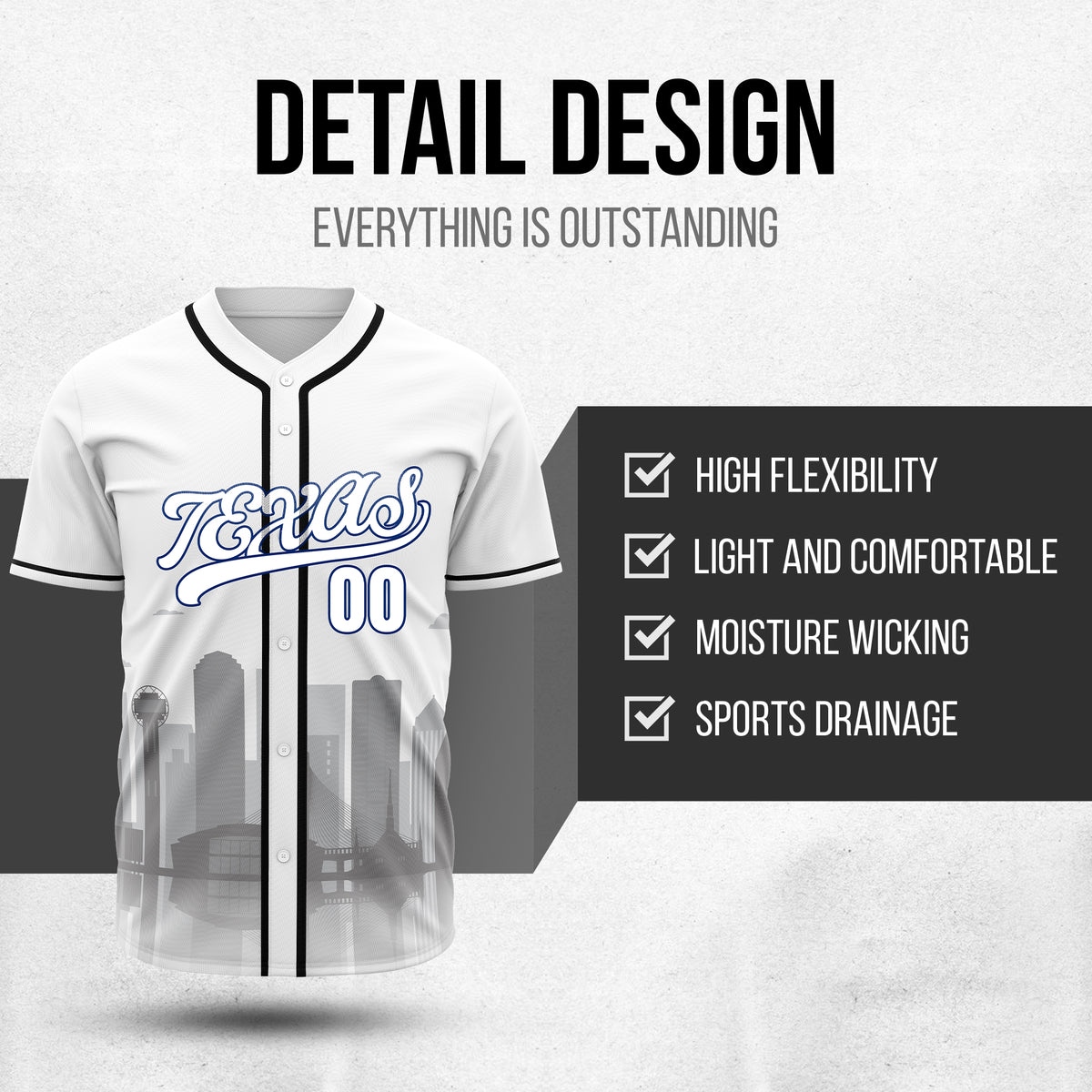 Custom City Lights White Baseball Sports Jersey Personalized Uniform with Name & Number