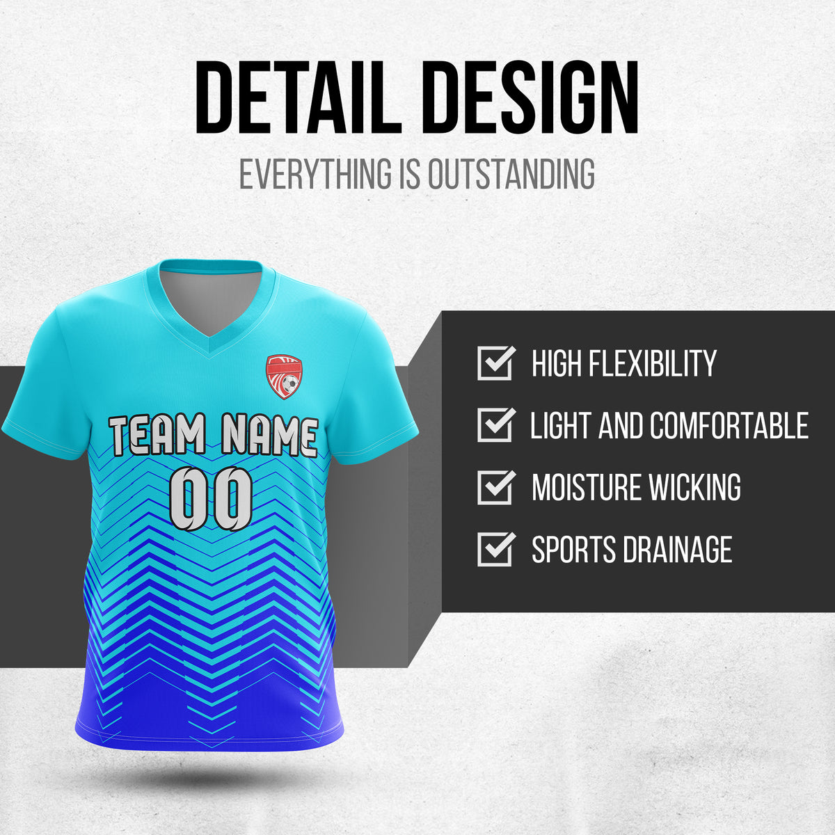 Custom Apex Strike V-Side Pattern Aqua Soccer Sport Tops Jersey
