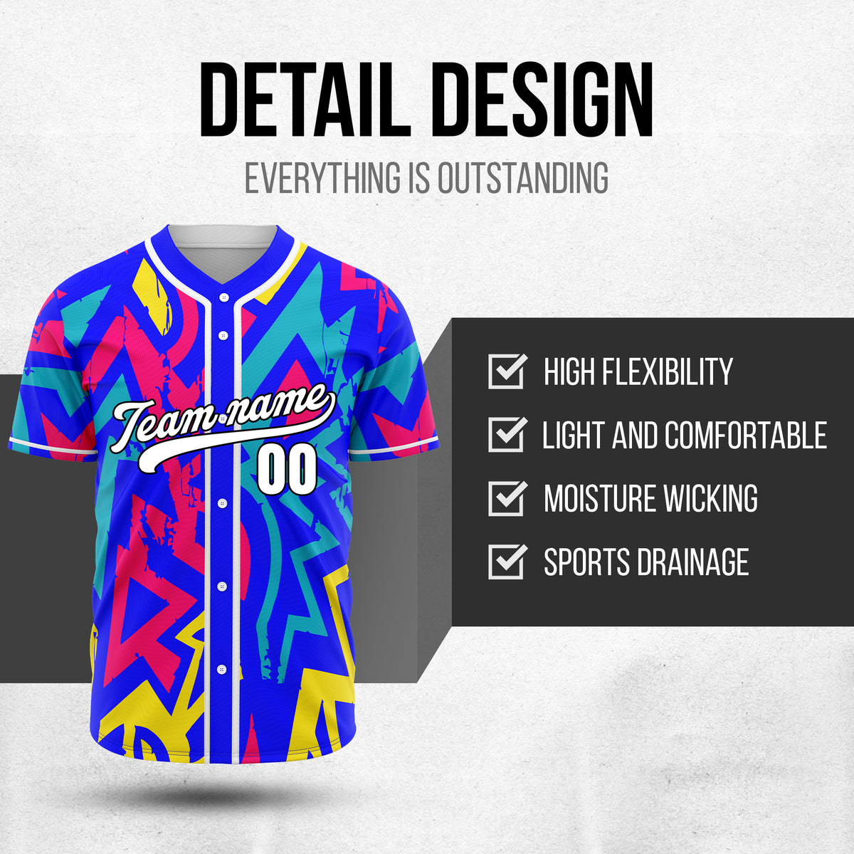 Custom Splash Blue Baseball Sports Jersey Personalized Uniform with Name & Number
